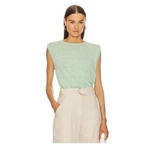 Frame Denim New Womens Linen Knotted Rolled Tee Bright Peridot Stripe Small